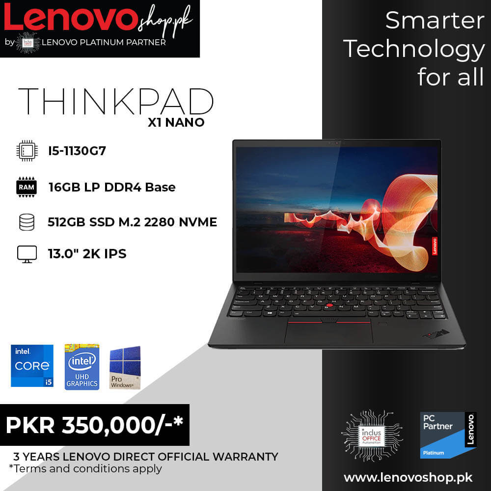 LENOVO ThinkPad X1 Nano – INTEL CORE i5-1130G7 (11 GEN) – Lenovoshop.pk